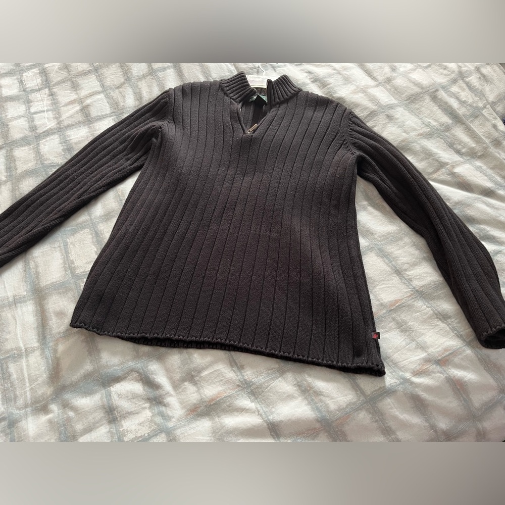 LAUREN Ralph Lauren Black 100% Cotton Ribbed Sweater, Size Large￼
